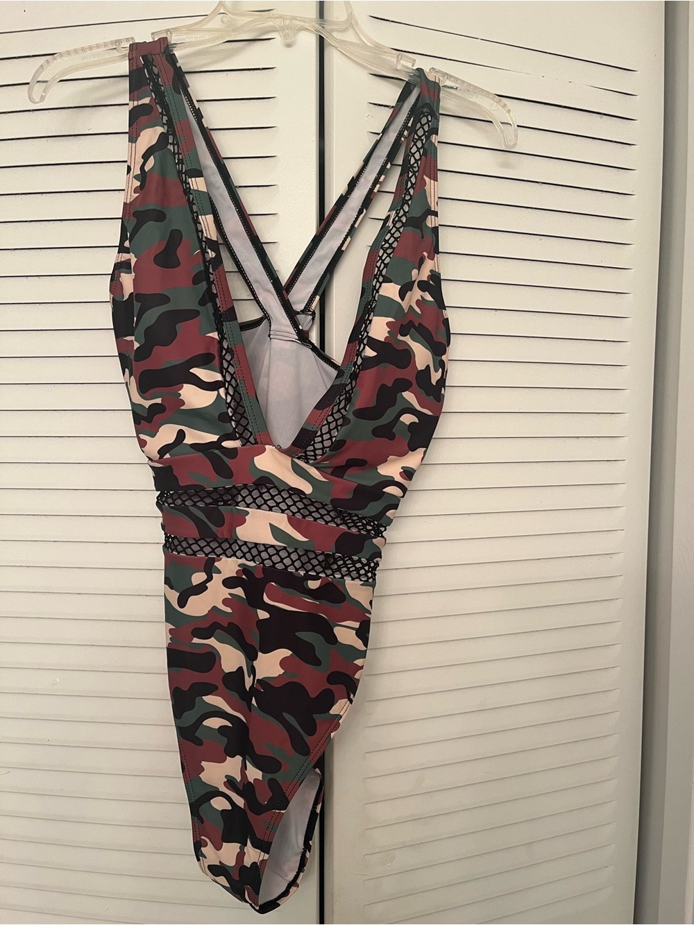 Girls' Camo One-Piece Swimsuit with Mesh Trim